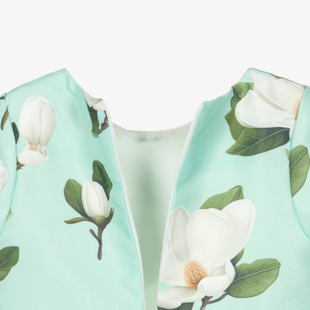 Mama Luma-Girls Mint Green Dress with Magnolia Print | Childrensalon
