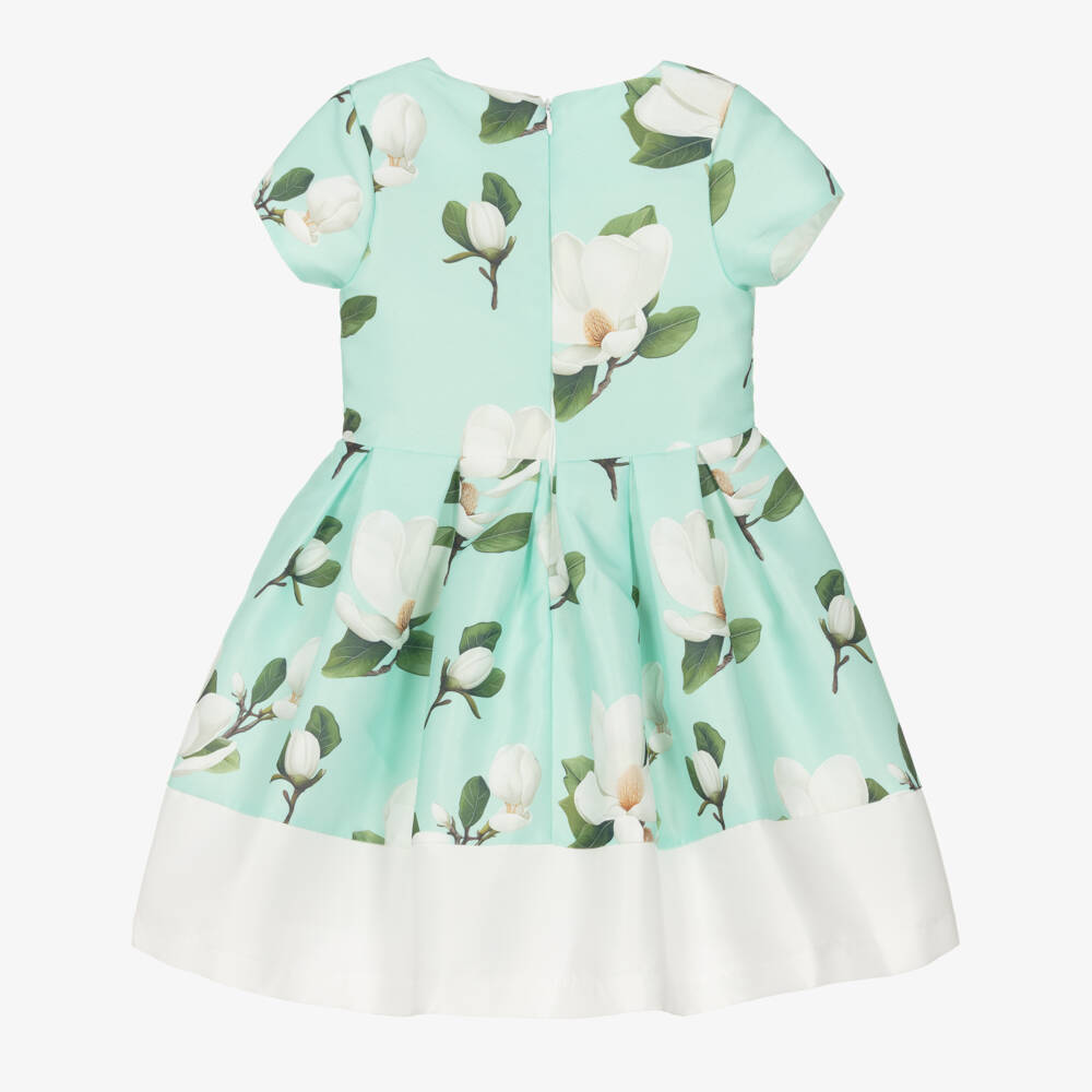 Mama Luma-Girls Mint Green Dress with Magnolia Print | Childrensalon