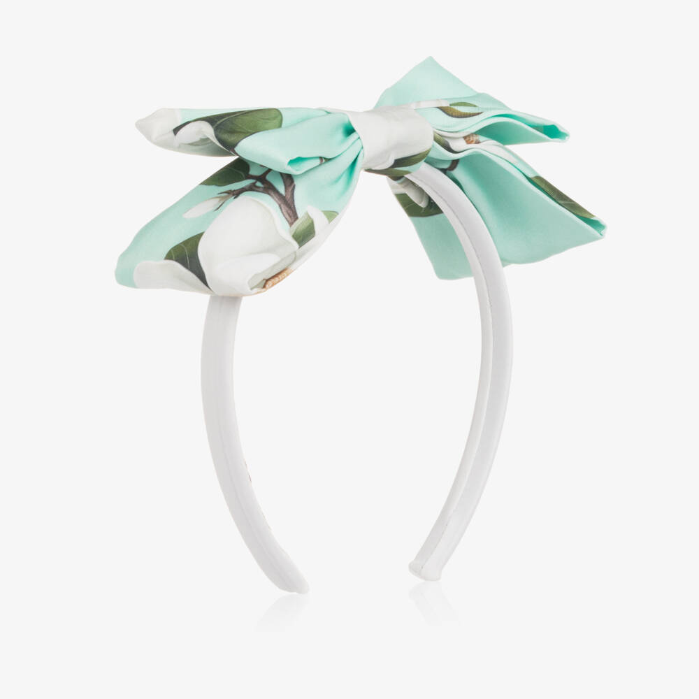 Mama Luma-Girls Mint Green Hairband with Magnolia Print | Childrensalon