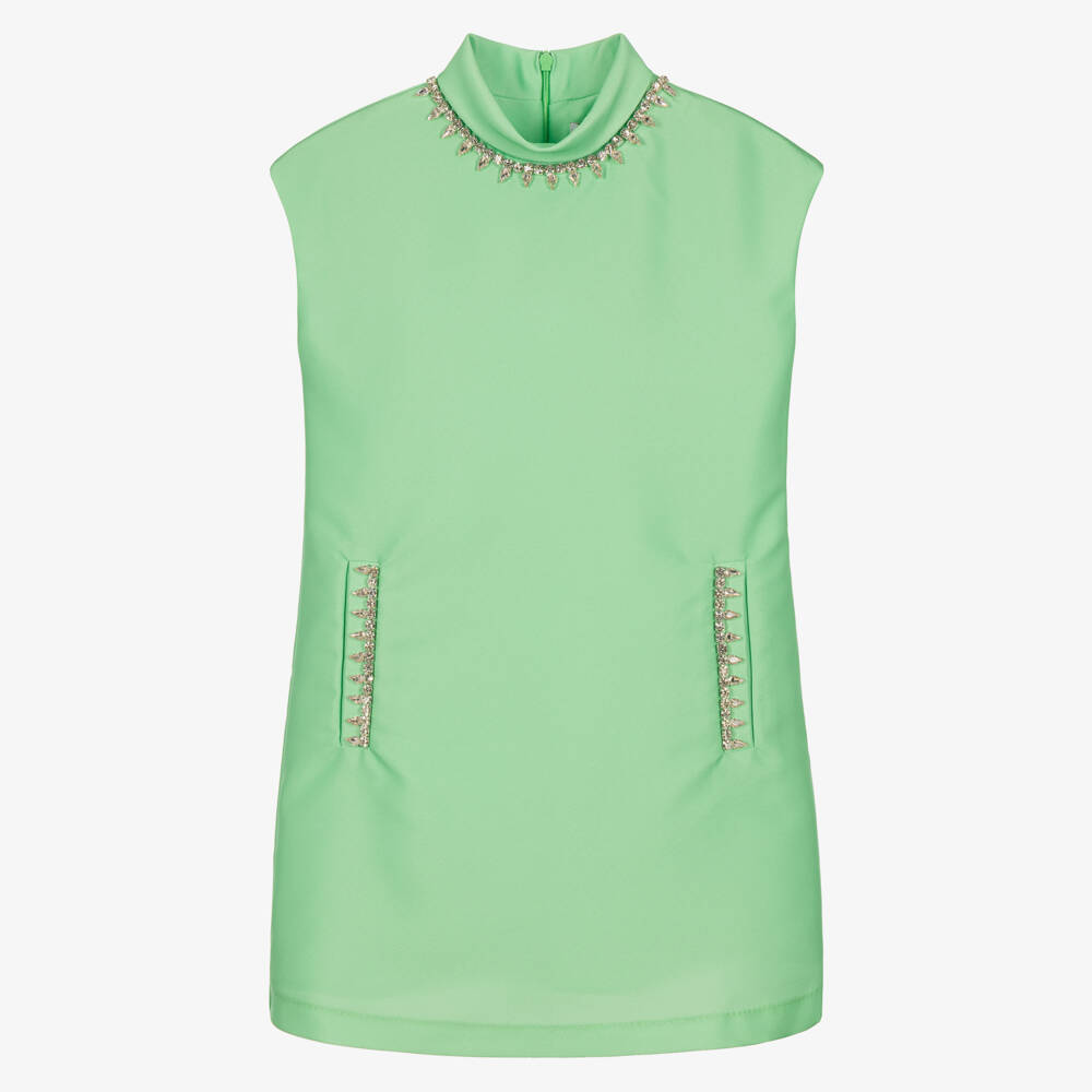 Mama Luma-Girls Mint Green Shift Dress with Diamanté | Childrensalon