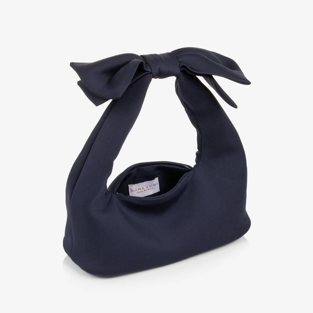 Mama Luma-Girls Navy Blue Handbag with Bow Handle (32cm) | Childrensalon
