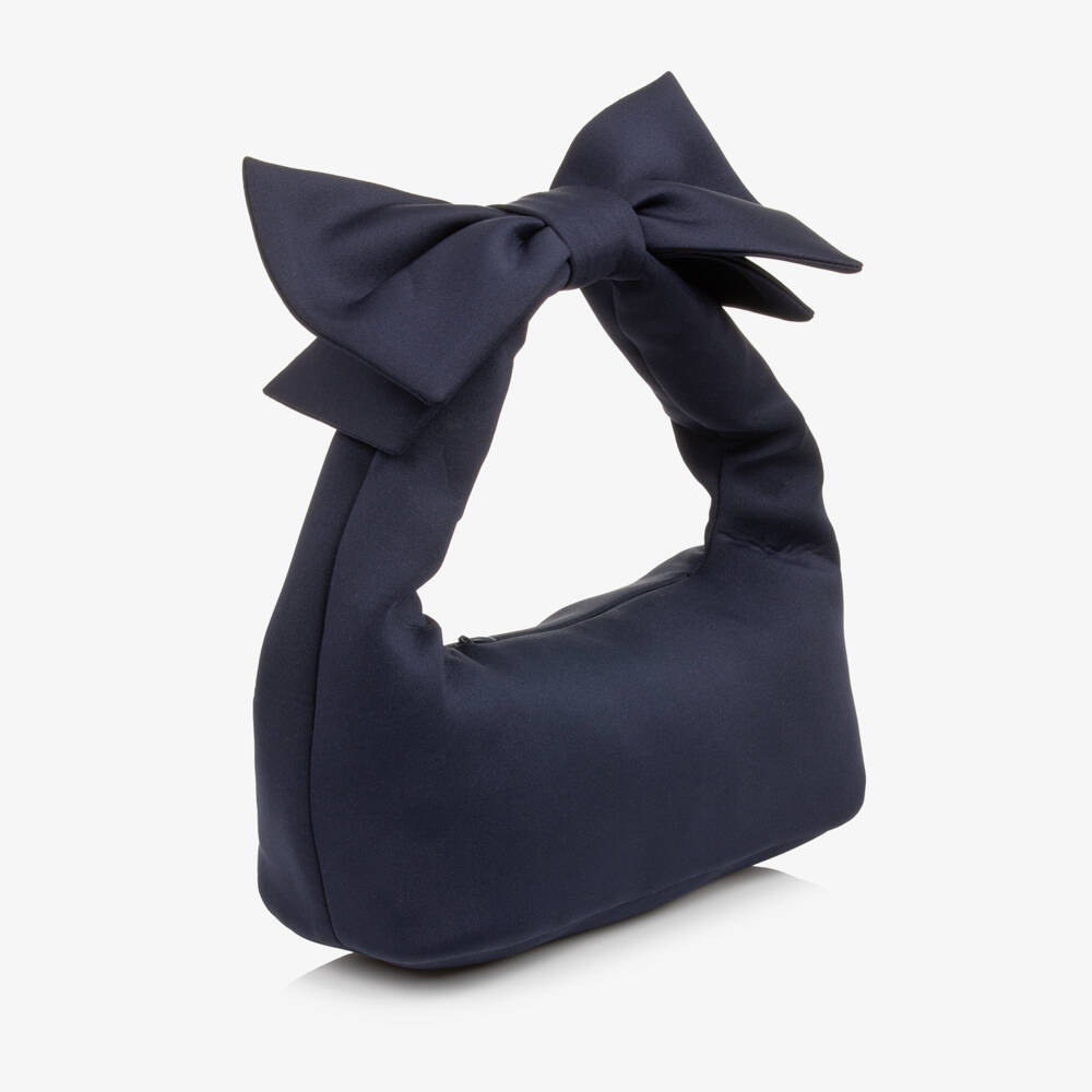 Mama Luma-Girls Navy Blue Handbag with Bow Handle (32cm) | Childrensalon