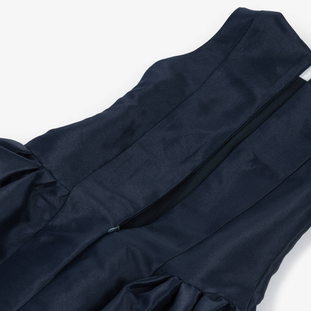 Mama Luma-Girls Navy Blue Satin Dress with Detachable Collar | Childrensalon