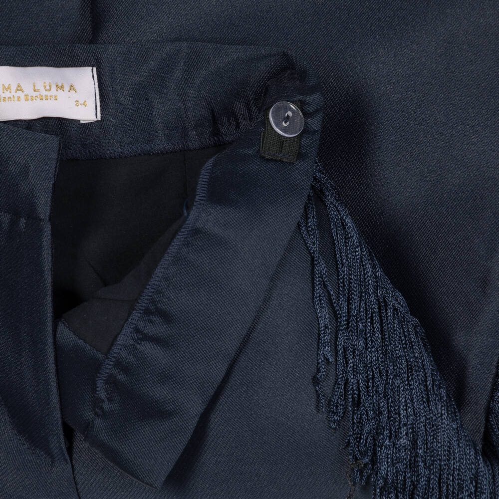 Mama Luma-Girls Navy Blue Satin Trousers with Fringing | Childrensalon