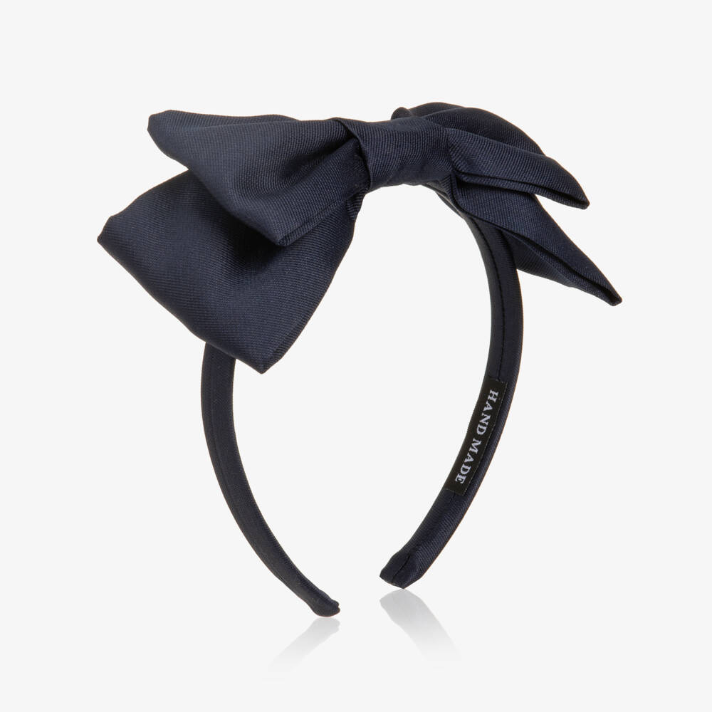 Mama Luma-Girls Navy Blue Satin Twill Bow Hairband | Childrensalon