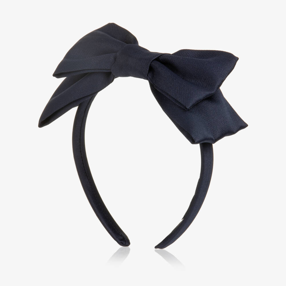 Mama Luma-Girls Navy Blue Satin Twill Bow Hairband | Childrensalon