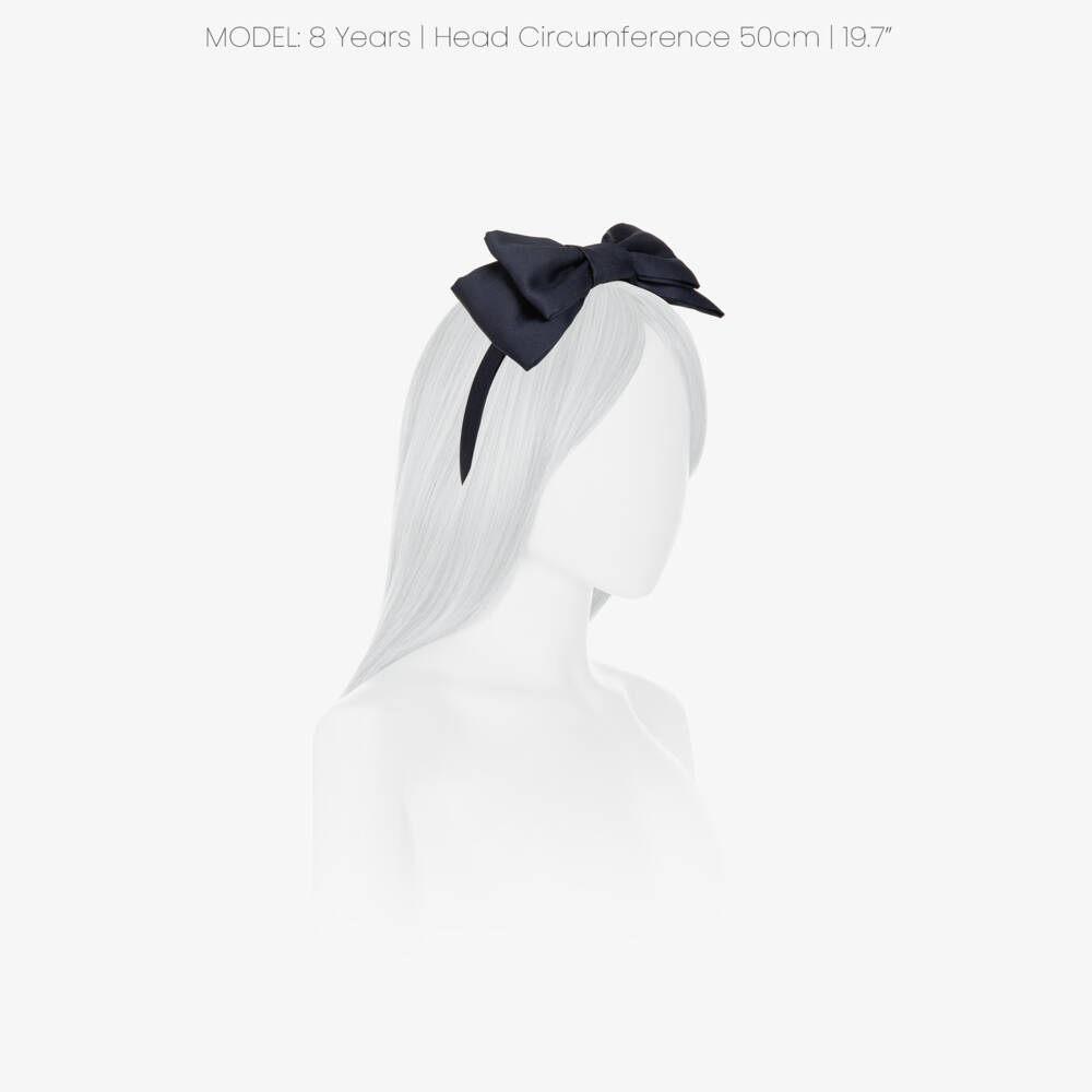 Mama Luma-Girls Navy Blue Satin Twill Bow Hairband | Childrensalon