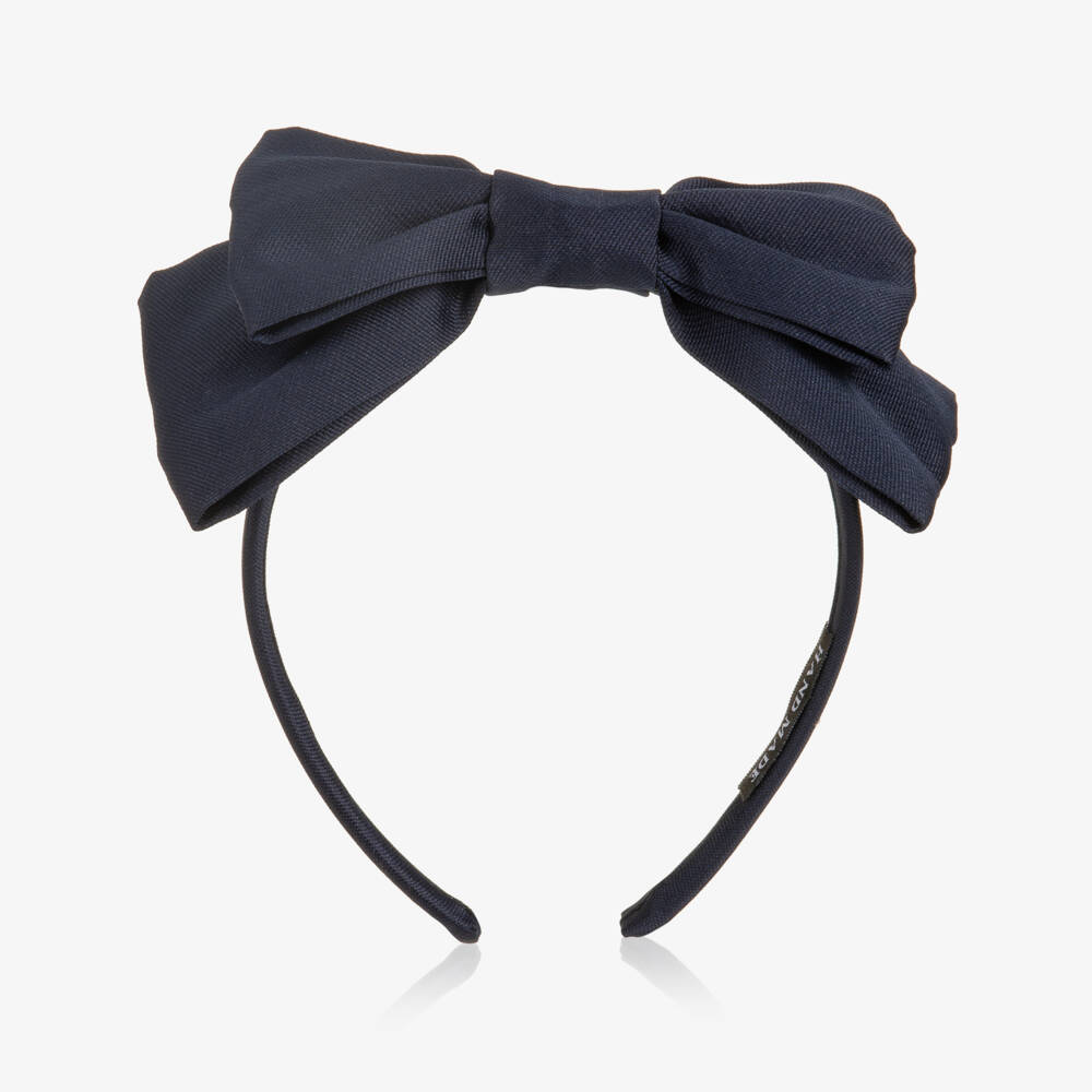 Mama Luma-Girls Navy Blue Satin Twill Bow Hairband | Childrensalon