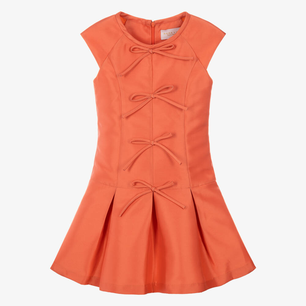 Mama Luma-Girls Orange Satin Dress with Bows | Childrensalon