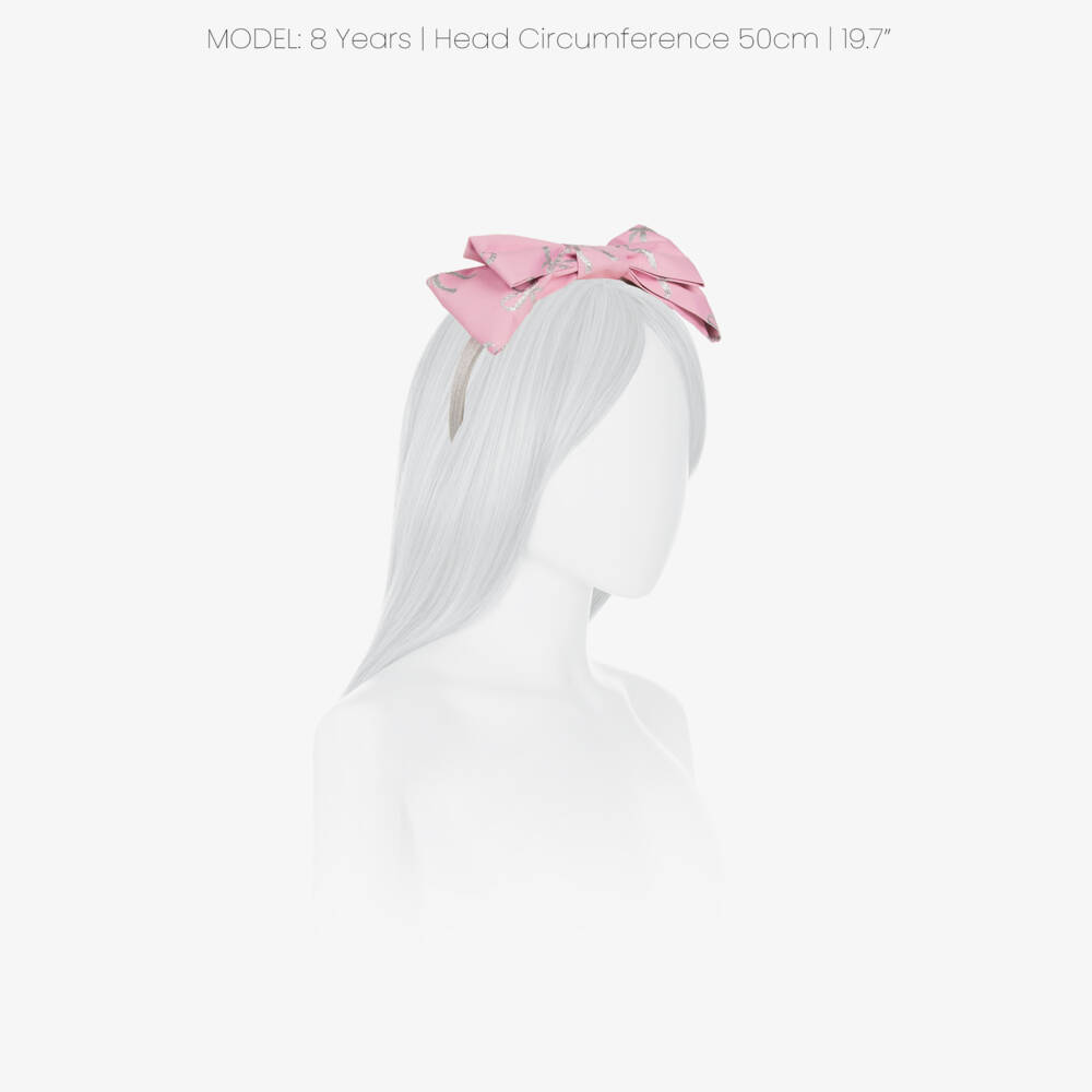 Mama Luma-Girls Pink Bow Hairband with Silver Bow Print | Childrensalon
