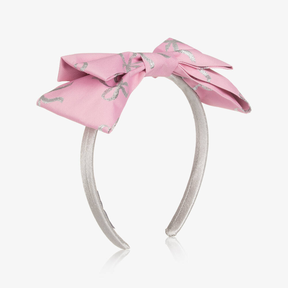 Mama Luma-Girls Pink Bow Hairband with Silver Bow Print | Childrensalon