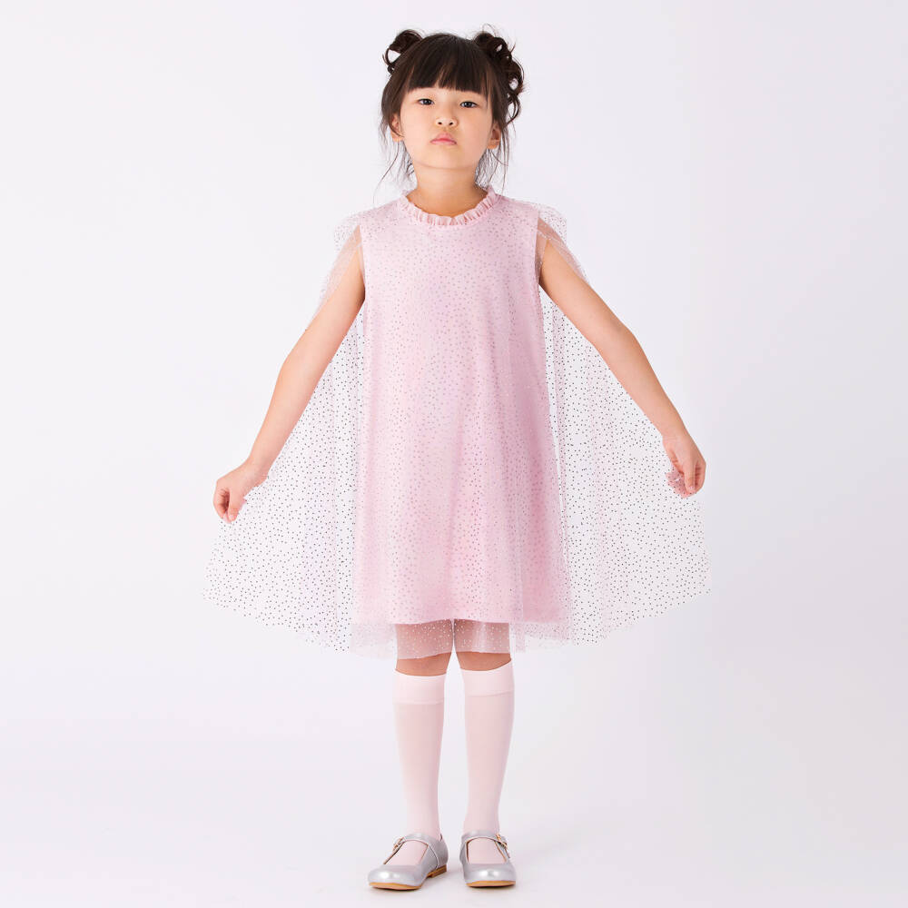 Mama Luma-Girls Pink Chiffon Diamanté Cape Dress | Childrensalon