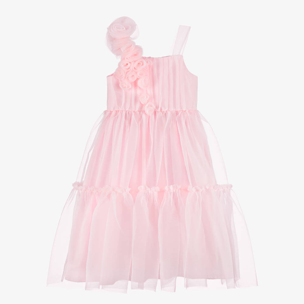 Mama Luma-Платье розовое из жоржета с аппликациями роз для девочек | Childrensalon