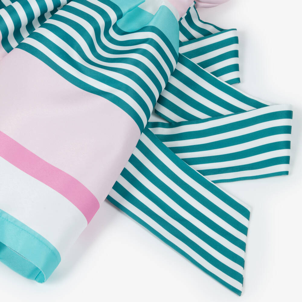 Mama Luma-Girls Pink & Green Striped Satin Dress | Childrensalon