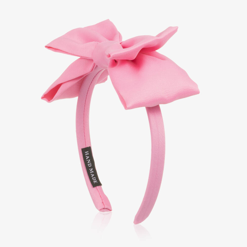 Mama Luma-Girls Pink Satin Bow Hairband | Childrensalon