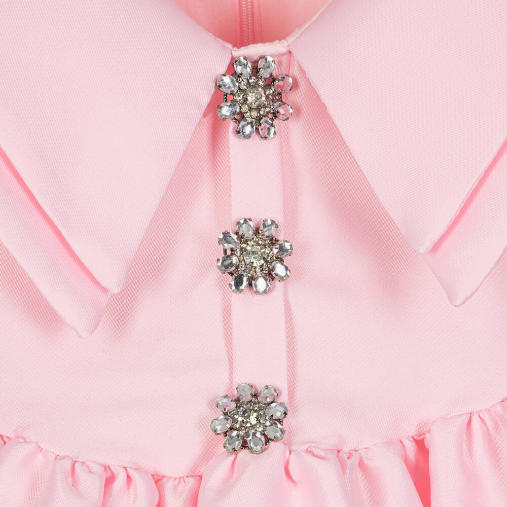 Mama Luma-Girls Pink Satin Dress with Diamanté Buttons | Childrensalon