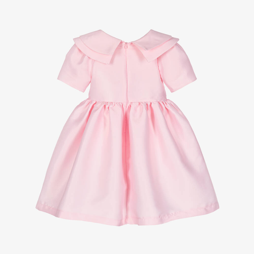 Mama Luma-Girls Pink Satin Dress with Diamanté Buttons | Childrensalon