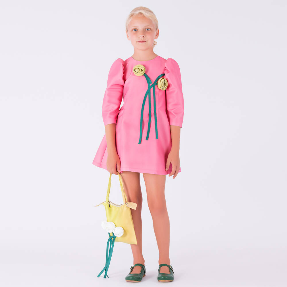 Mama Luma Girls Micro Flowers Princess Dress in Pink