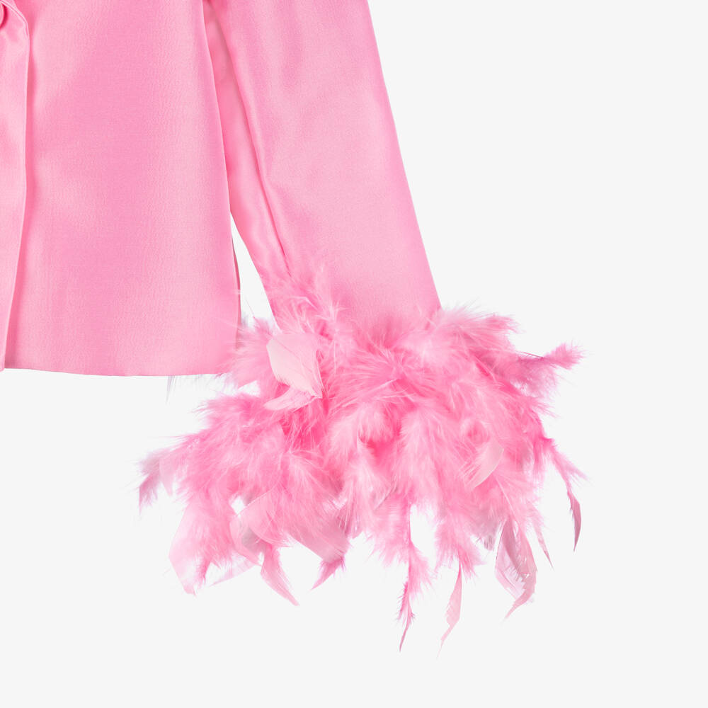 Mama Luma-بليزر ساتان تويل مزين بالريش لون زهري للبنات | Childrensalon