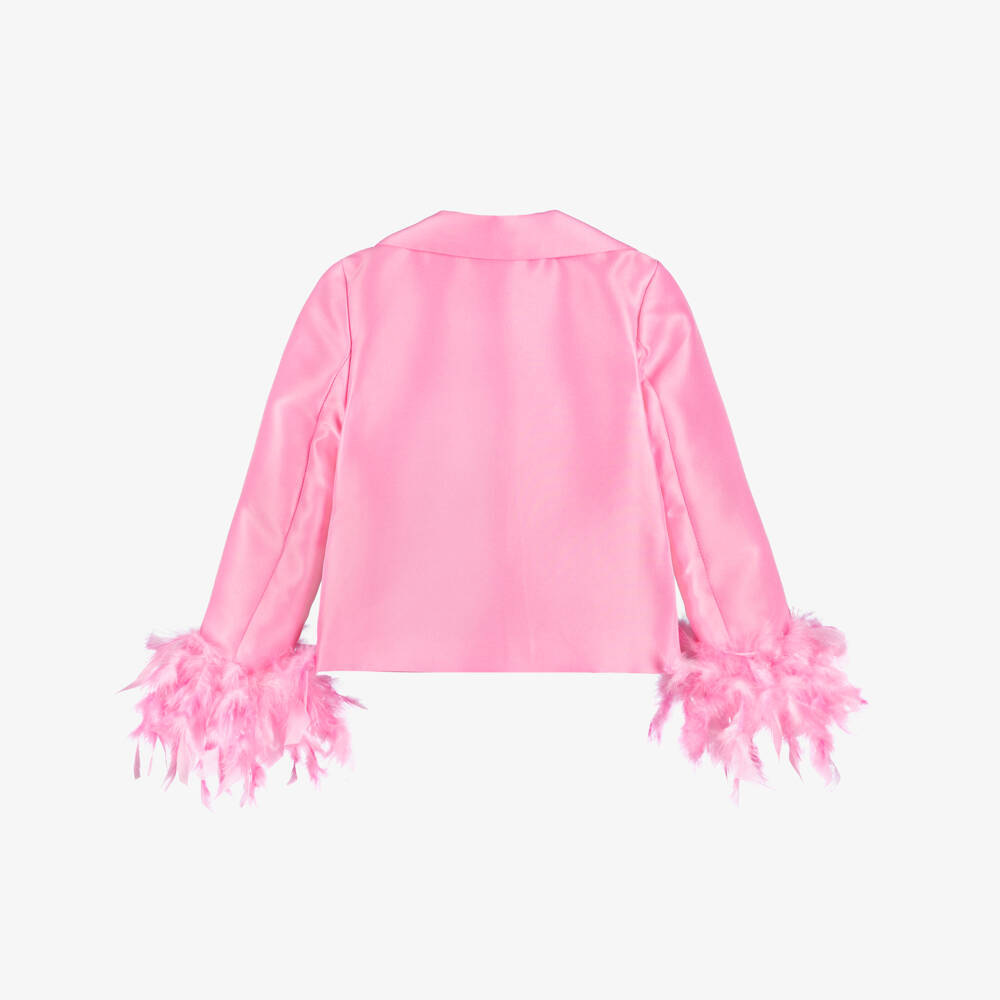 Mama Luma-بليزر ساتان تويل مزين بالريش لون زهري للبنات | Childrensalon