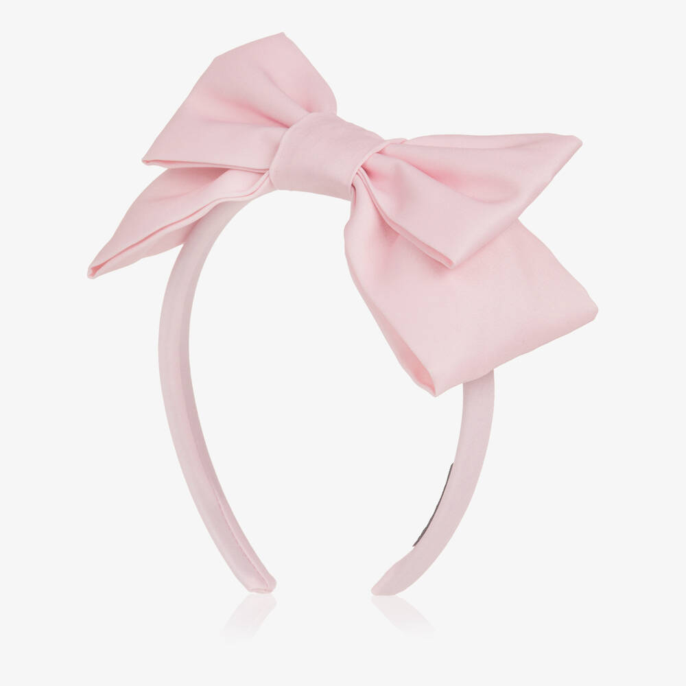 Mama Luma-Girls Pink Satin Twill Bow Hairband | Childrensalon