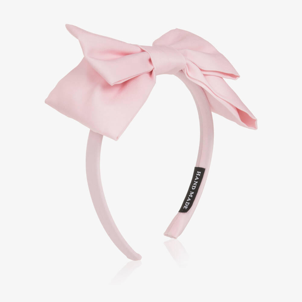 Mama Luma-Girls Pink Satin Twill Bow Hairband | Childrensalon