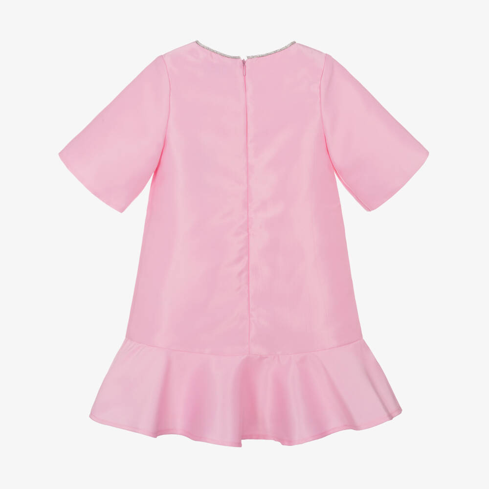 Mama Luma-Girls Pink Satin Twill Dress with Diamanté Bows | Childrensalon