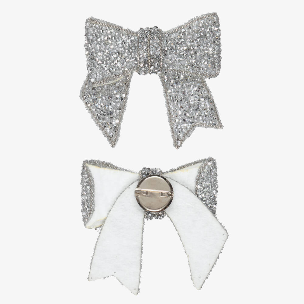 Mama Luma-Girls Pink & Silver Bow Dress with Detachable Brooch | Childrensalon