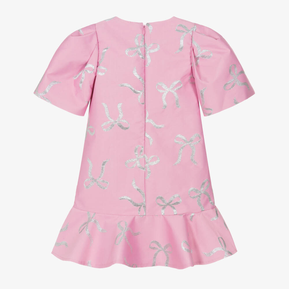 Mama Luma-Girls Pink & Silver Bow Dress with Detachable Brooch | Childrensalon