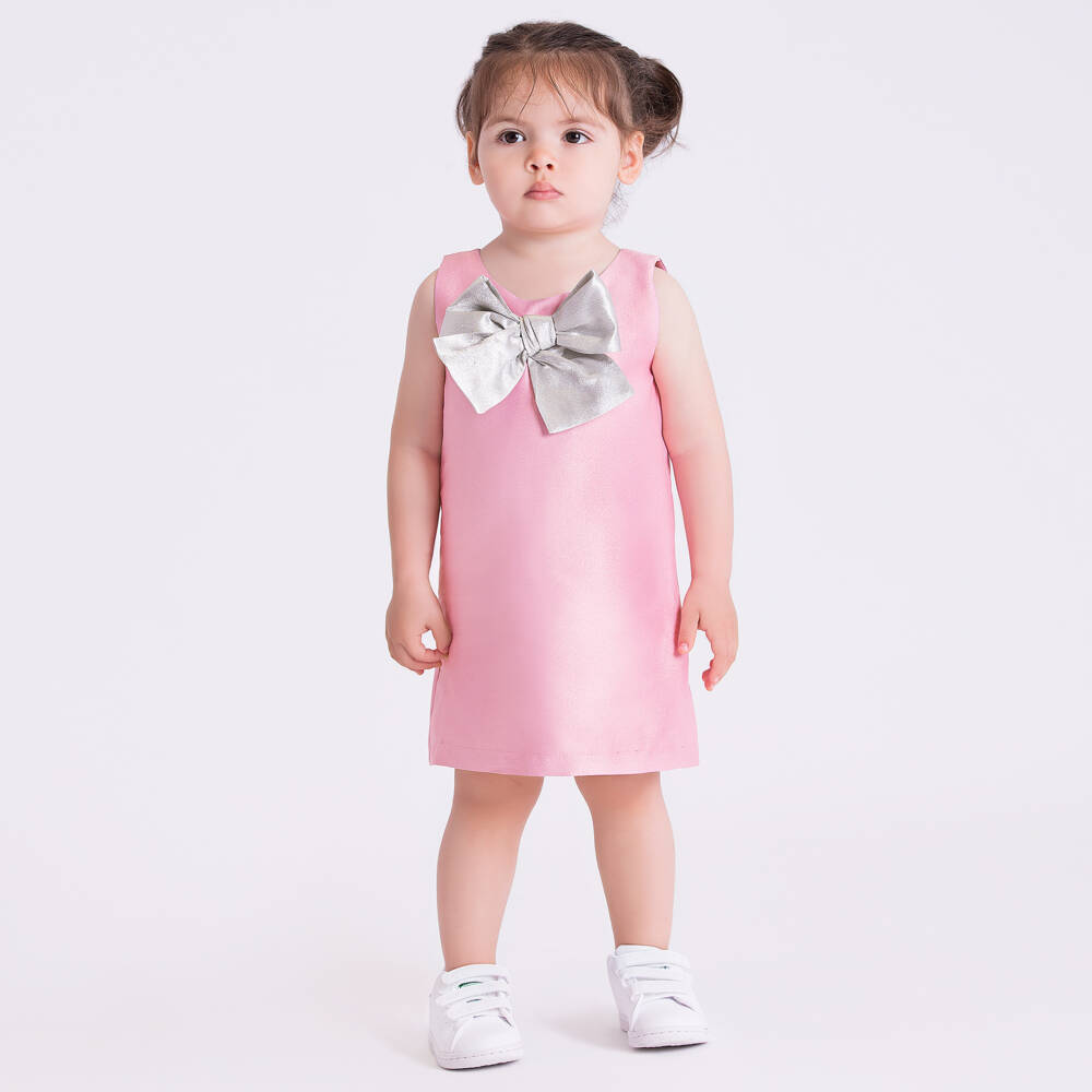 Mama Luma-Платье без рукавов розовое с серебряным бантом для девочек | Childrensalon