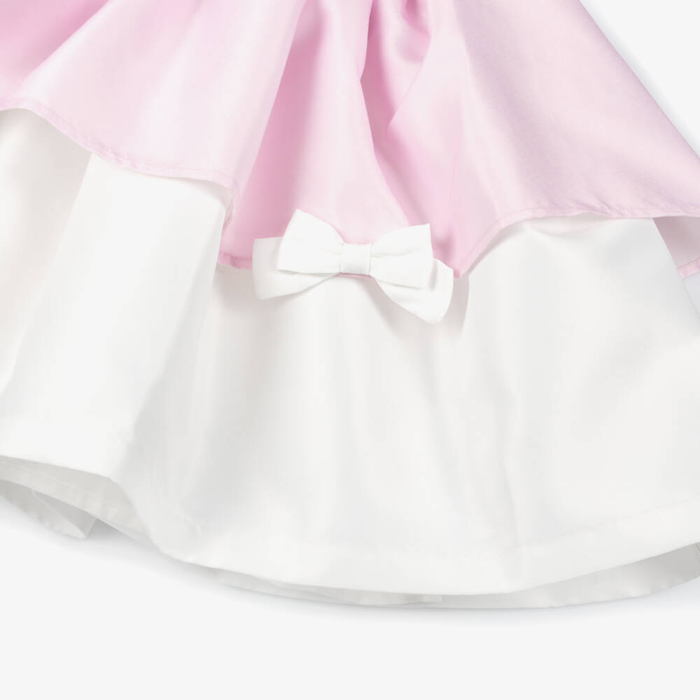 Mama Luma-Girls Pink & White Satin Bow Dress | Childrensalon