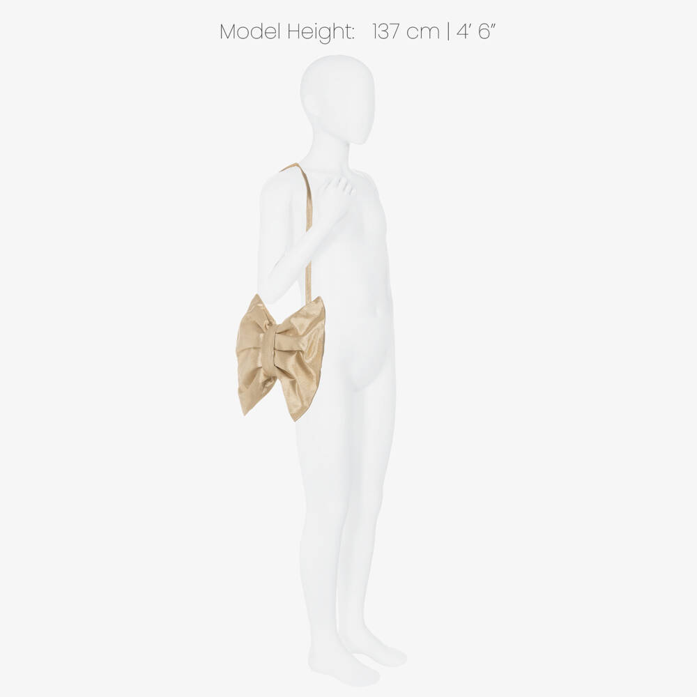 Mama Luma-Girls Shimmery Gold Bow Bag (27cm) | Childrensalon