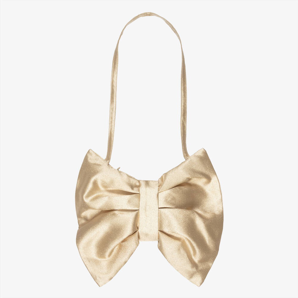 Mama Luma-Girls Shimmery Gold Bow Bag (27cm) | Childrensalon