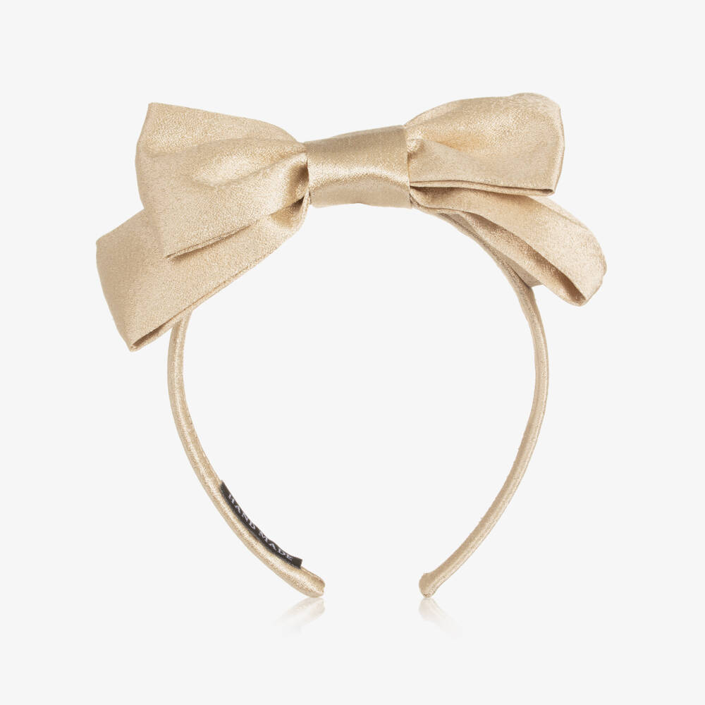Mama Luma-Girls Shimmery Gold Bow Hairband | Childrensalon