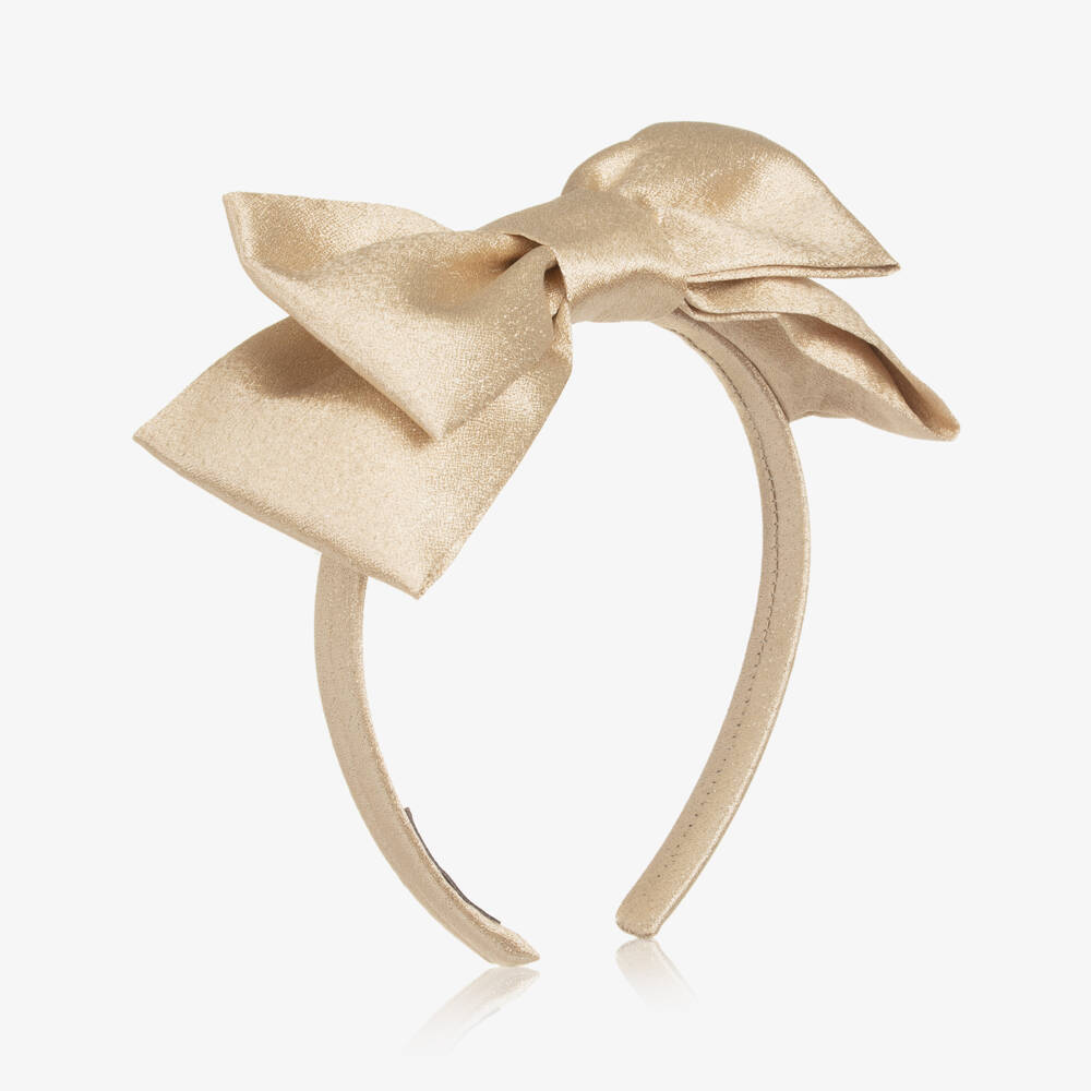 Mama Luma-Girls Shimmery Gold Bow Hairband | Childrensalon