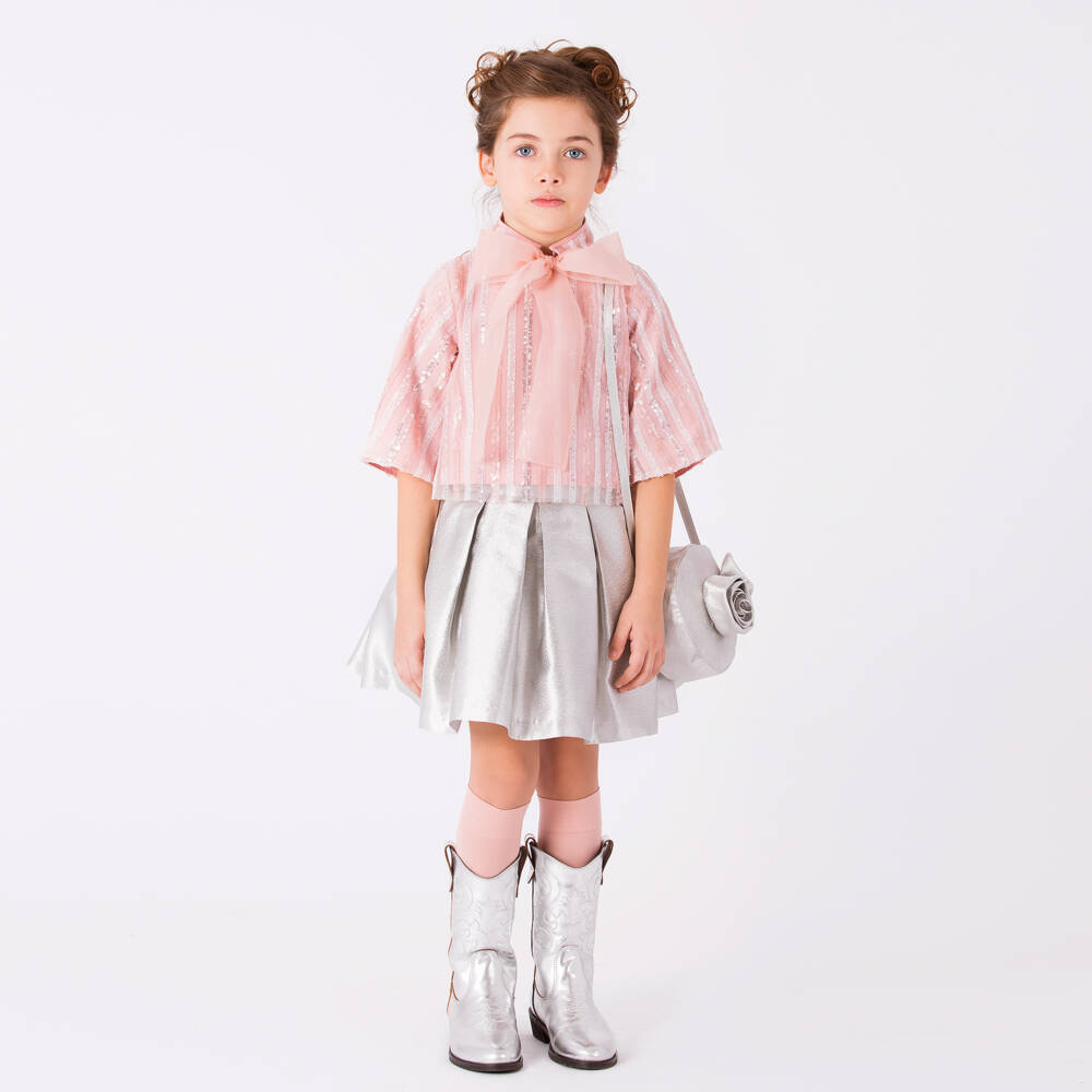 Mama Luma-Girls Silver Rose Circular Shoulder Bag (16cm) | Childrensalon