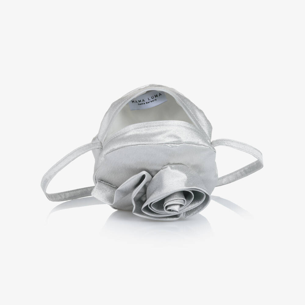 Mama Luma-Girls Silver Rose Circular Shoulder Bag (16cm) | Childrensalon
