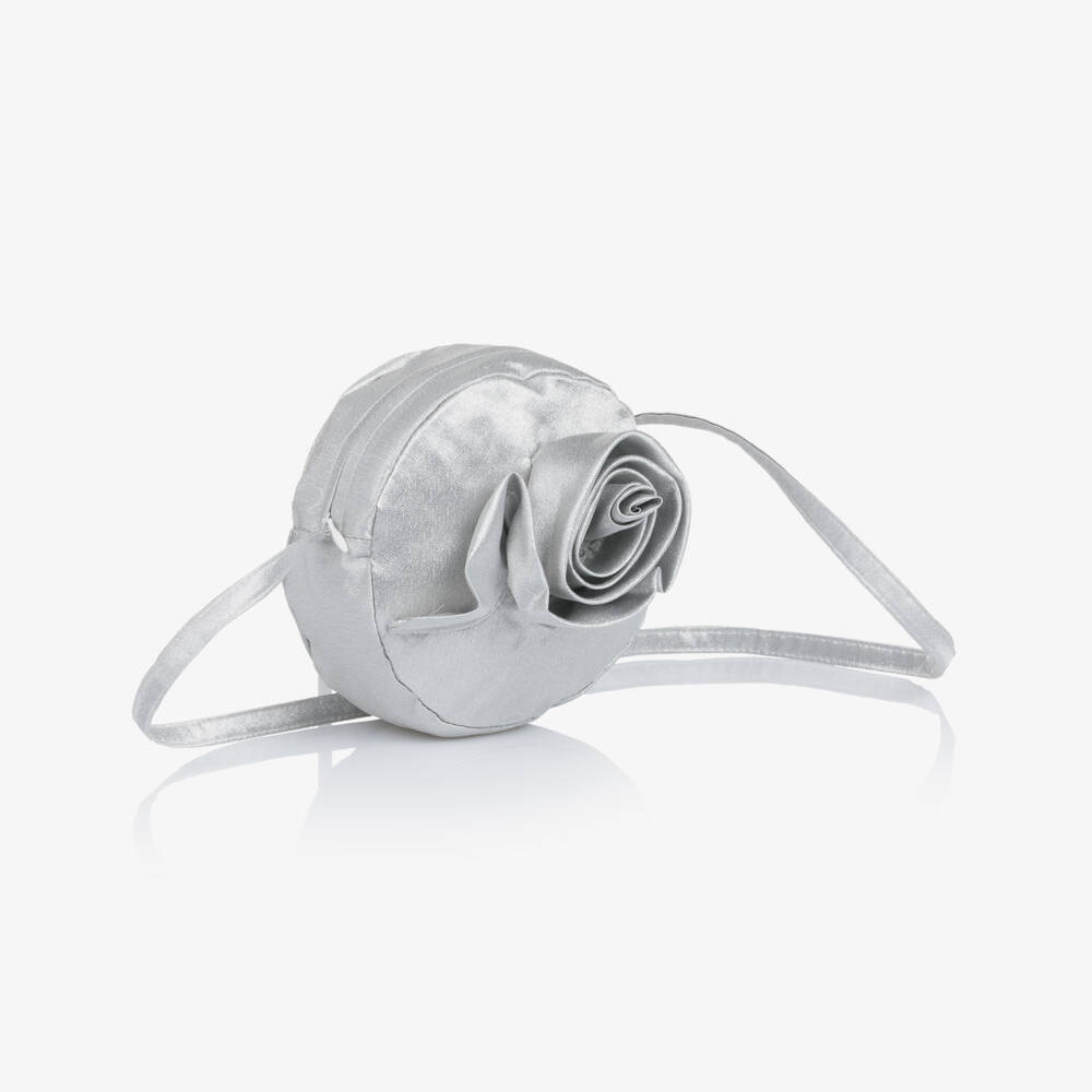 Mama Luma-Girls Silver Rose Circular Shoulder Bag (16cm) | Childrensalon