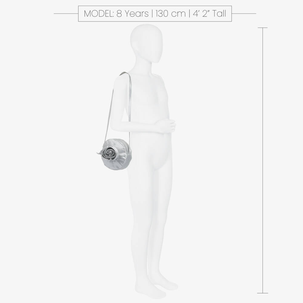 Mama Luma-Girls Silver Rose Circular Shoulder Bag (16cm) | Childrensalon