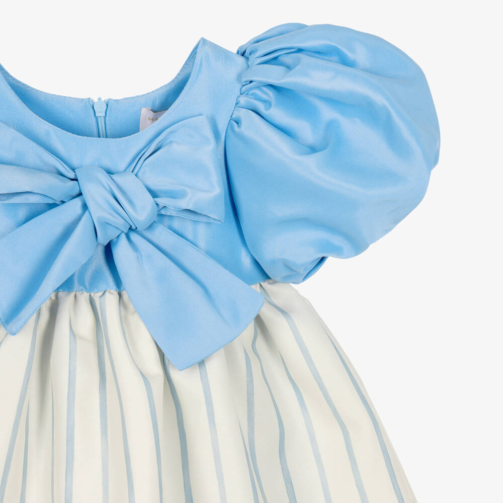 Mama Luma-Girls Sky Blue & Ivory Satin Twill Dress with Horse Motifs | Childrensalon