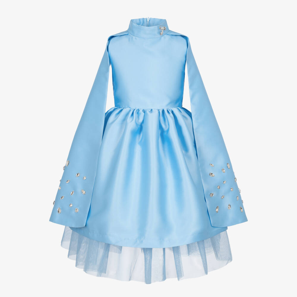 Mama Luma-Girls Sky Blue Satin Dress | Childrensalon