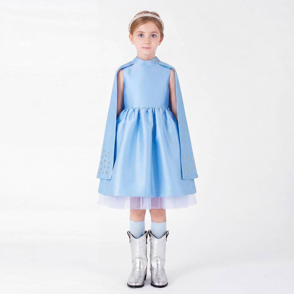 Mama Luma-Girls Sky Blue Satin Dress | Childrensalon