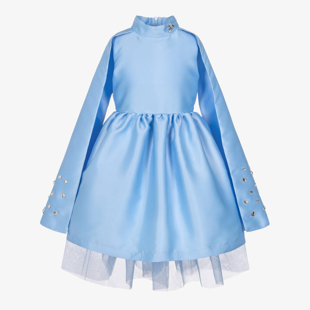 Mama Luma-Girls Sky Blue Satin Dress | Childrensalon