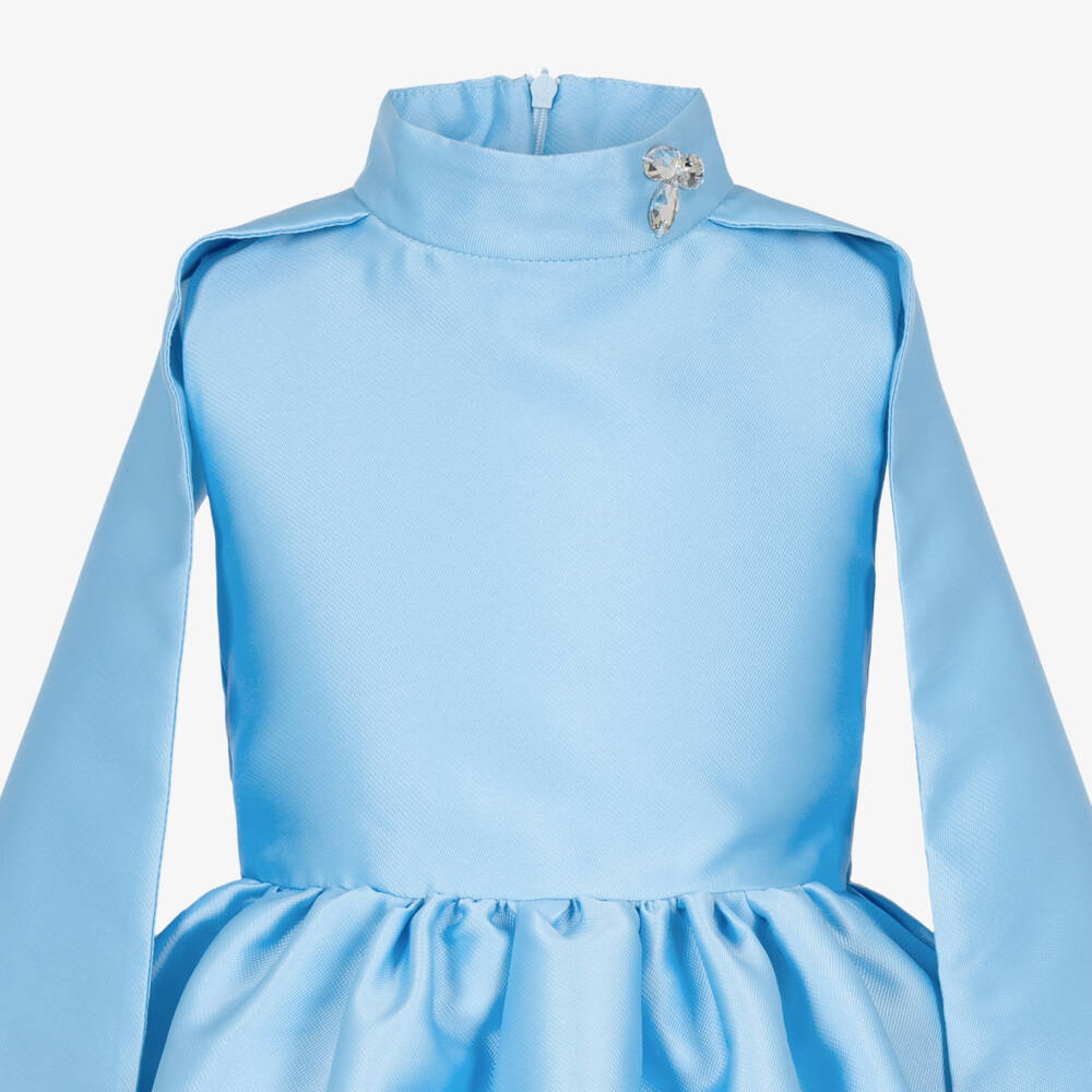 Mama Luma-Girls Sky Blue Satin Dress | Childrensalon