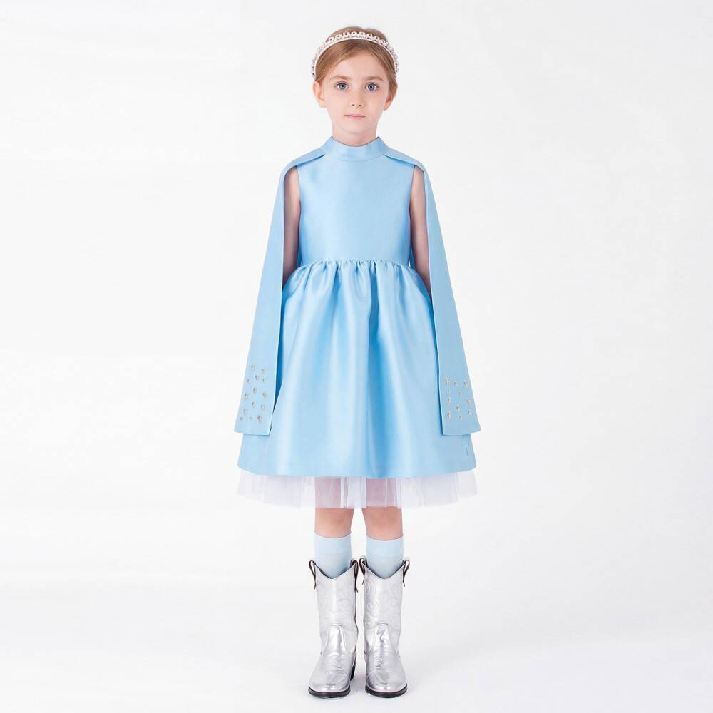 Mama Luma-Girls Sky Blue Satin Dress | Childrensalon