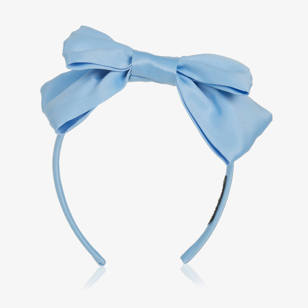 Mama Luma-Girls Sky Blue Satin Twill Bow Hairband | Childrensalon
