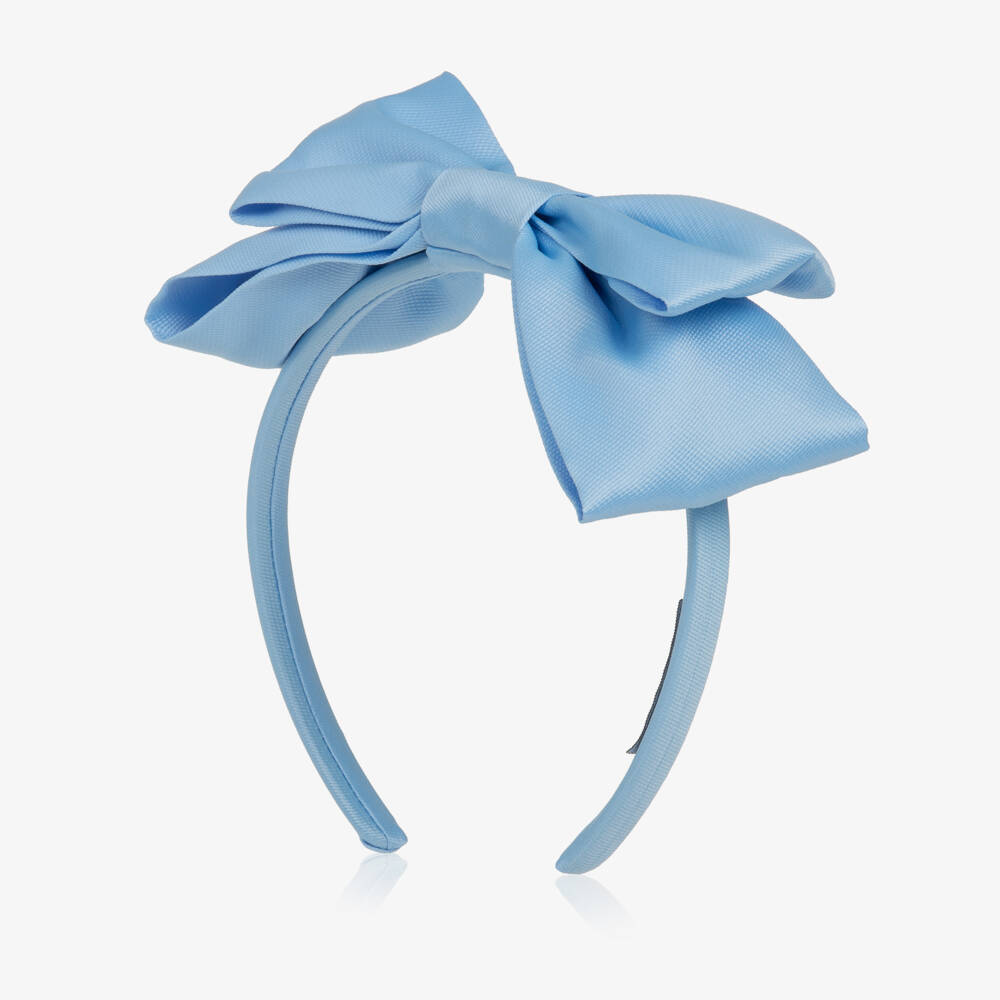 Mama Luma-Girls Sky Blue Satin Twill Bow Hairband | Childrensalon