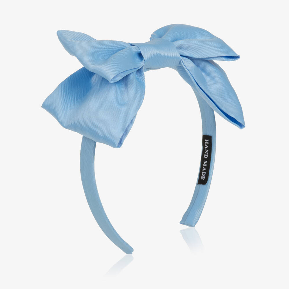 Mama Luma-Girls Sky Blue Satin Twill Bow Hairband | Childrensalon