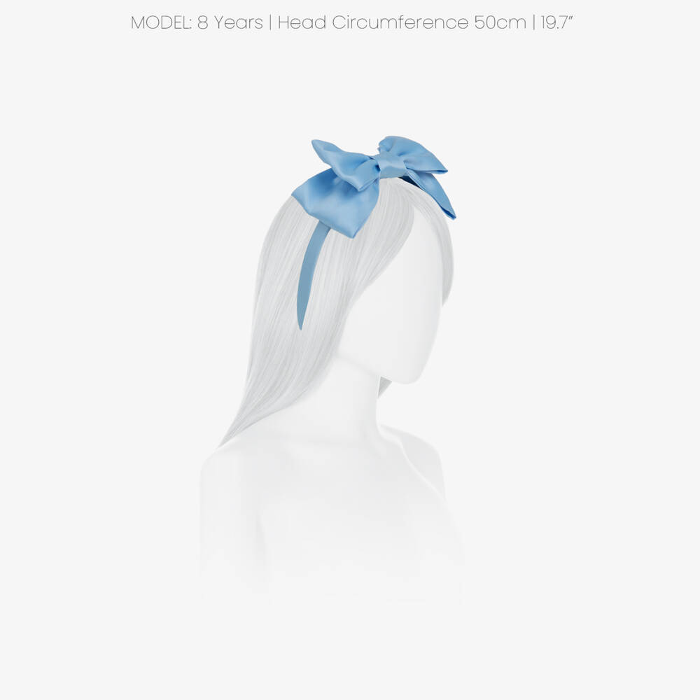 Mama Luma-Girls Sky Blue Satin Twill Bow Hairband | Childrensalon