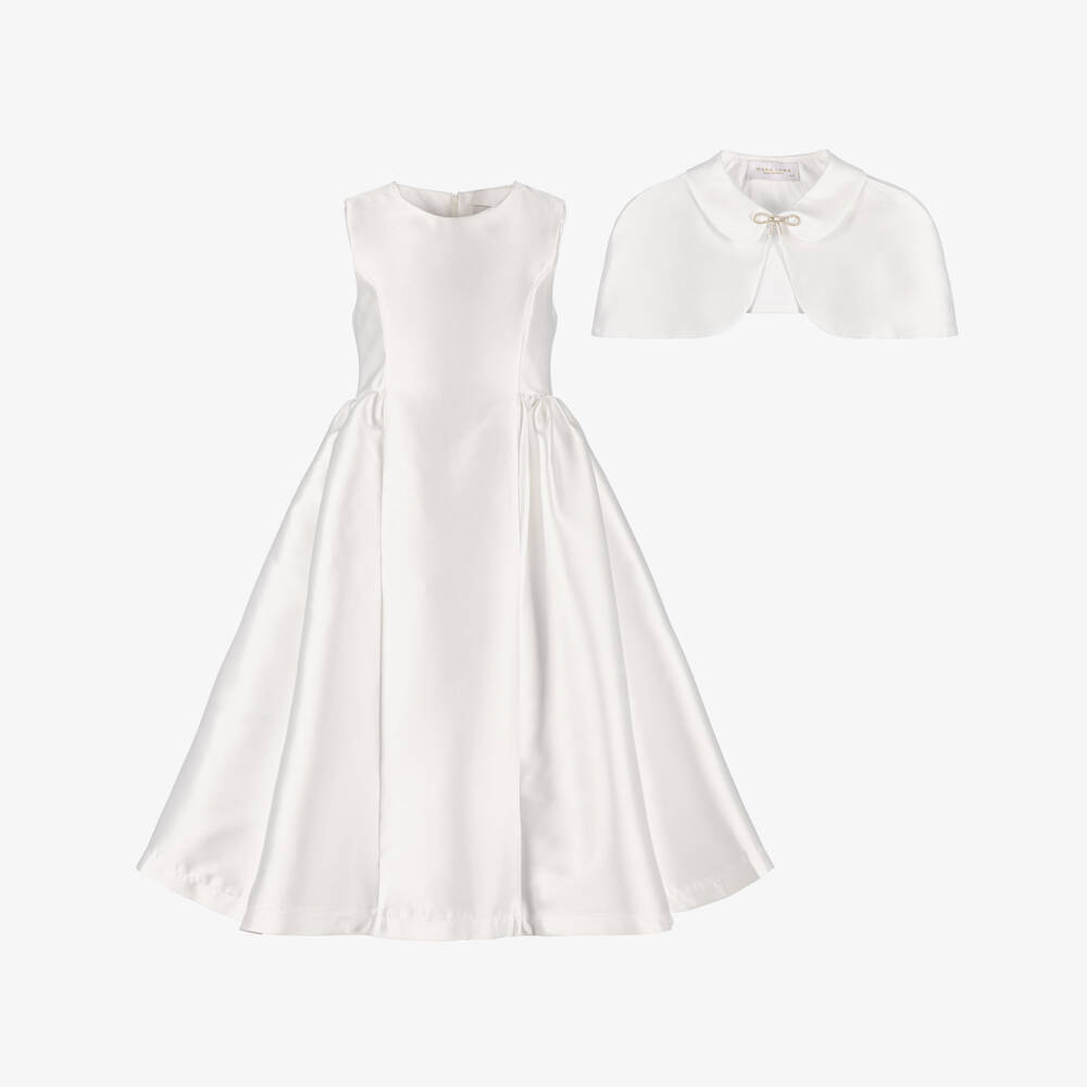 Mama Luma-Girls White Satin Dress with Cape | Childrensalon